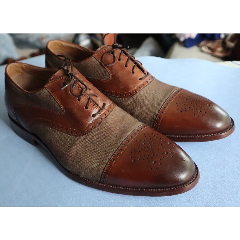 Flag LTD Hamilton Leather Canvas Cap Toe Dress Shoe Burnished Brown Mens 9 - Picture 4 of 10